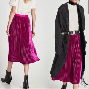 Zara Hot Pink Pleated Midi Skirt